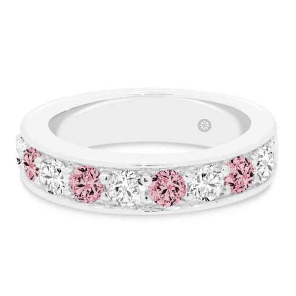 Hand Held Millie 3 0 white gold pink Lab Grown Diamond pave set wedding ring