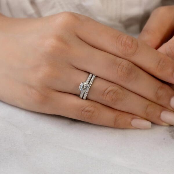 Model Wears Payton A Payton White Gold Lab Grown Diamond Straight Prong Set Wedding Ring