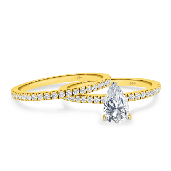 Pia A Pia Pear 8X5 Yellow Gold Moissanite Straight Prong Set Wedding Ring