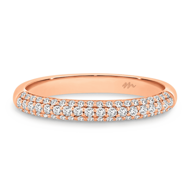 Rosita A Rose Gold Moissanite Triple Row Rolling Pave Set Wedding Ring