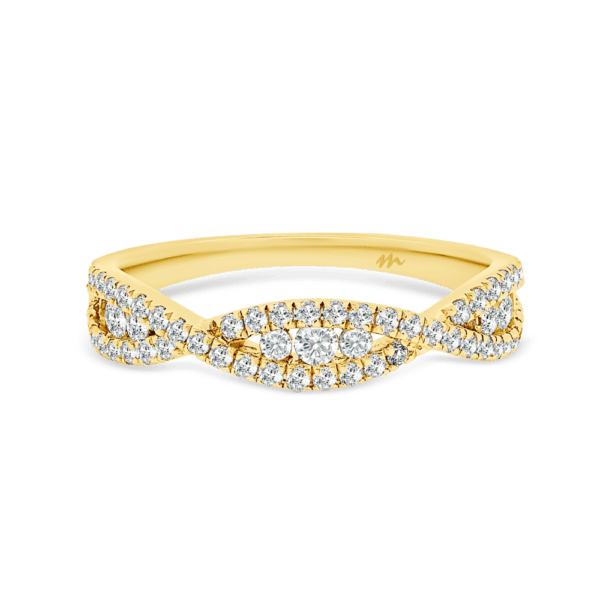 Rylie Yellow Gold Moissanite Channel Set Round Crossover Infinity Wedding Ring