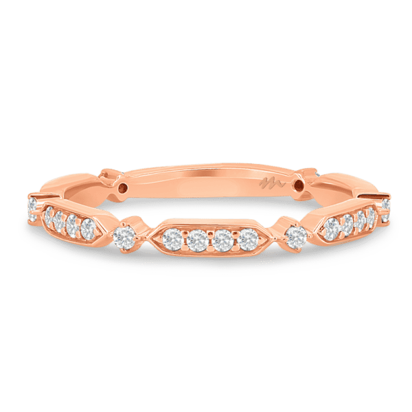 Sadie Rose Gold Moissanite Round Tapered Sections Pave Set Wedding Ring