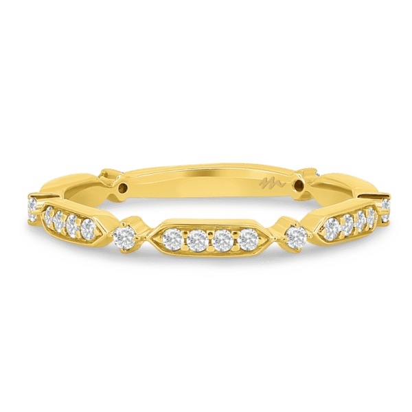 Sadie Yellow Gold Moissanite Round Tapered Sections Pave Set Wedding Ring