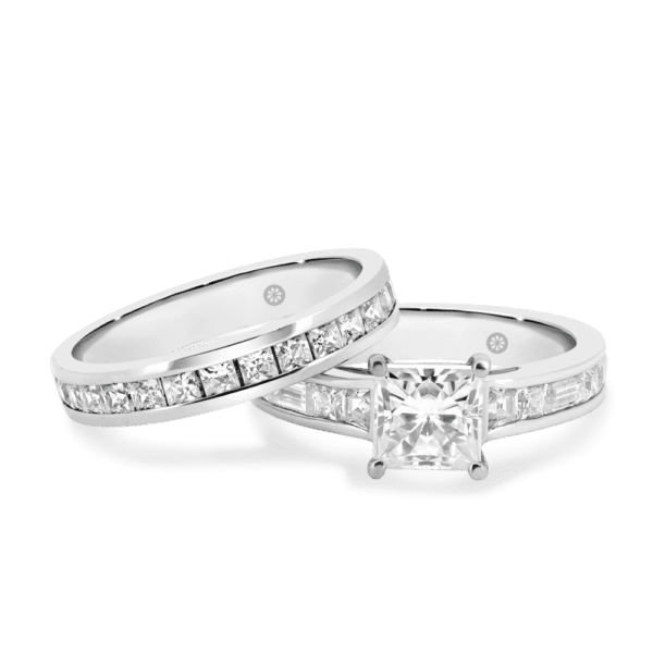 Sia A White Gold Lab Grown Diamond Princess Cut Channel Wedding Band Sia 6.5 Alternating Square Baguette Low Setting Ring