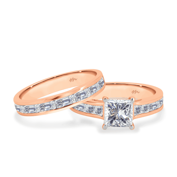 Sia B Rose Gold Moissanite Baguette Cut Channel Wedding Band Sia 6.5 Alternating Square Baguette Low Setting Ring