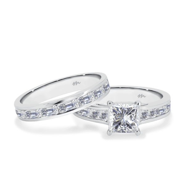Sia B White Gold Moissanite Baguette Cut Channel Wedding Band Sia 6.5 Alternating Square Baguette Low Setting Ring