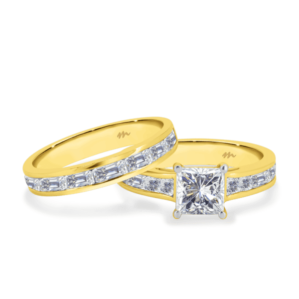 Sia B Yellow Gold Moissanite Baguette Cut Channel Wedding Band Sia 6.5 Alternating Square Baguette Low Setting Ring