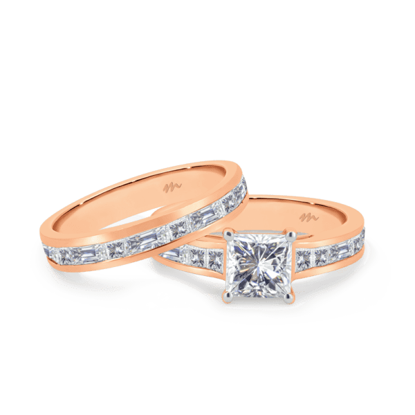Sia C Sia 6.5 Rose Gold Moissanite Alternating Square Baguette Low Setting Channet Set Ring