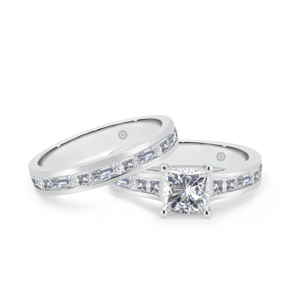 Sia C Sia 6.5 White Gold Lab Grown Diamond Alternating Square Baguette Low Setting Channet Set Ring