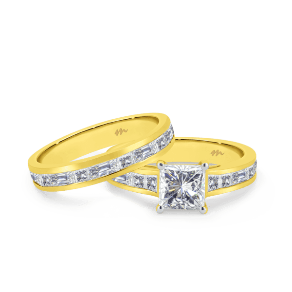 Sia C Sia 6.5 Yellow Gold Moissanite Alternating Square Baguette Low Setting Channet Set Ring