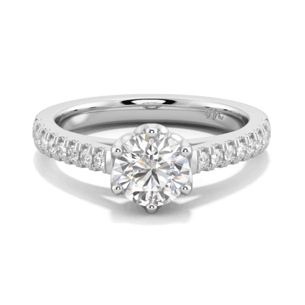 Amelia 6 5 Front White Gold Moissanite Protea Floral Basket Graduating Band Engagement Ring