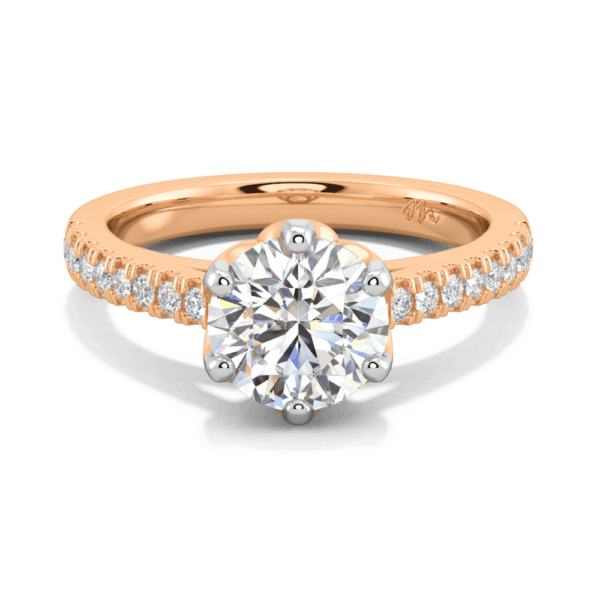 Amelia 7 5 Front Rose Gold Moissanite Protea Floral Basket Graduating Band Engagement Ring