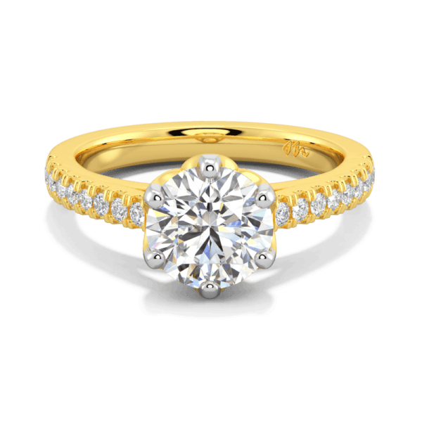 Amelia 7 5 Front Yellow Gold Moissanite Protea Floral Basket Graduating Band Engagement Ring