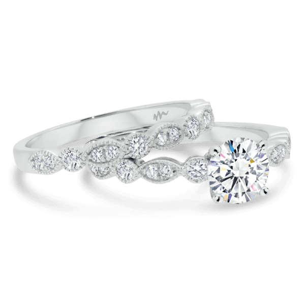 Anneka A Anneka 6 5 Angled White Gold Moissanite Marquise Shaped Vintage Milgrain Wedding Ring