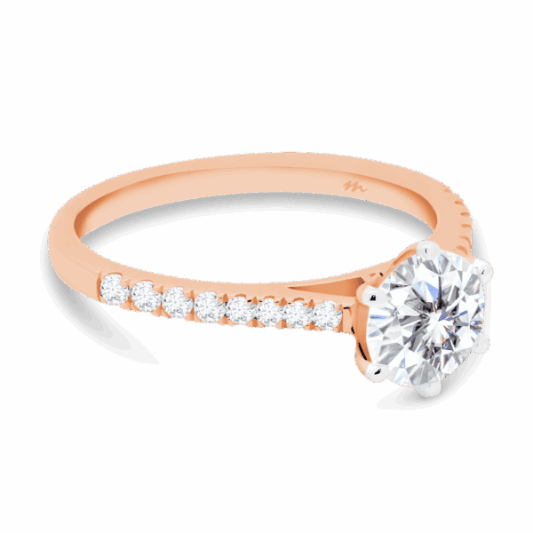 Aspley 6 5 Angled Rose Gold Moissanite 6 Prong Graduating Half Prong Set Band Ring