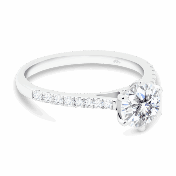 Aspley 6 5 Angled White Gold Moissanite 6 Prong Graduating Half Prong Set Band Ring