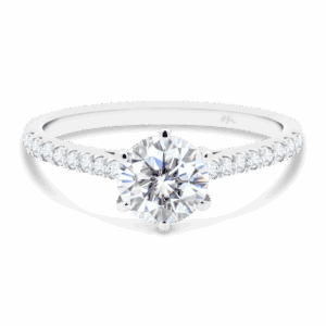 Aspley 6 5 Front White Gold Moissanite 6 Prong Graduating Half Prong Set Band Ring