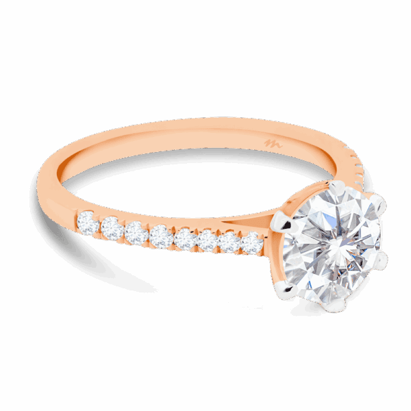 Aspley 7 5 Angled Rose Gold Moissanite 6 Prong Graduating Half Prong Set Band Ring