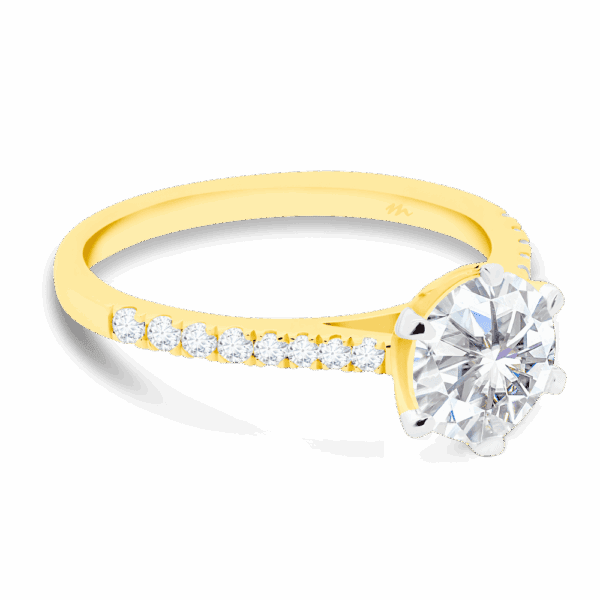 Aspley 7 5 Angled Yellow Gold Moissanite 6 Prong Graduating Half Prong Set Band Ring