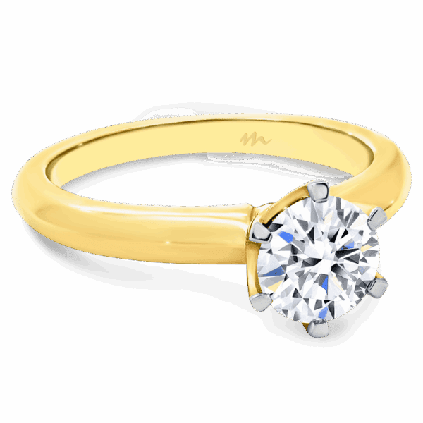 Audrey 6 5 Angled Yellow Gold Moissanite 6 Prong Knife Edge Solitaire Ring