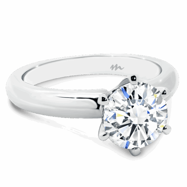 Audrey 8 0 Angled White Gold Moissanite 6 Prong Knife Edge Solitaire Ring