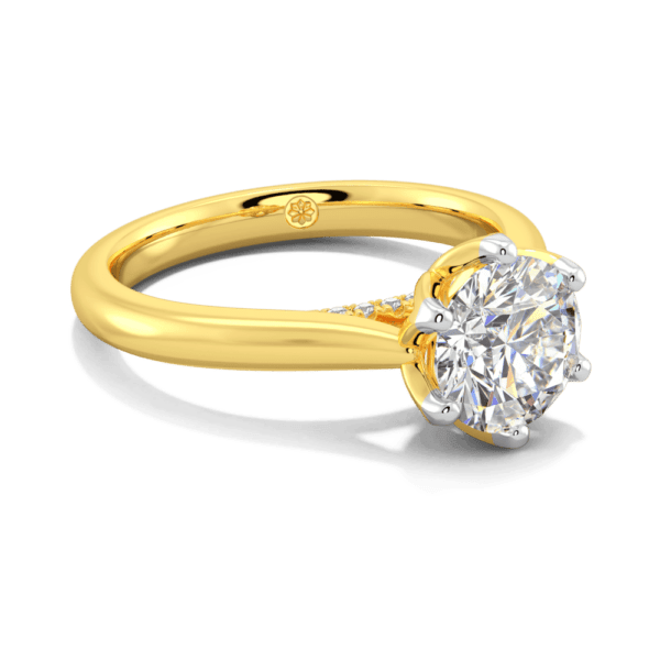 Coral 7 5 Angled Yellow Gold Lab Grown Diamond Protea Basket 6 Prong Accented Bridge Solitaire Ring