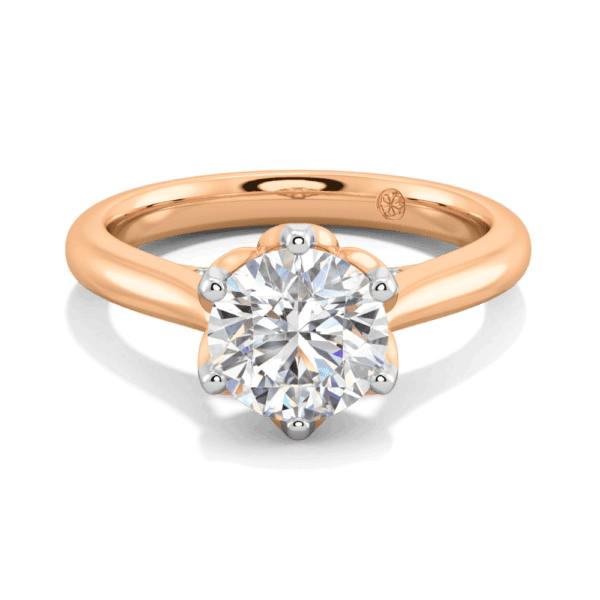 Coral 7 5 Front Rose Gold Lab Grown Diamond Protea Basket 6 Prong Accented Bridge Solitaire Ring