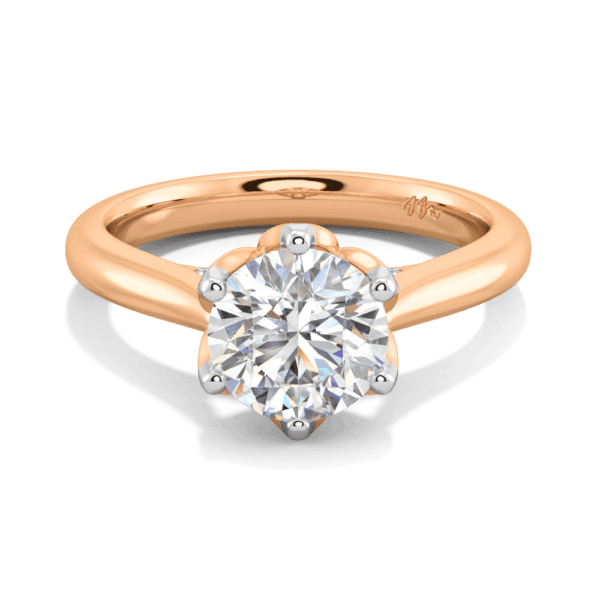 Coral 7 5 Front Rose Gold Moissanite Protea Basket 6 Prong Accented Bridge Solitaire Ring