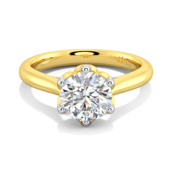 Coral 7 5 Front Yellow Gold Moissanite Protea Basket 6 Prong Accented Bridge Solitaire Ring