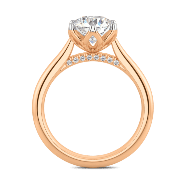 Coral 7 5 Side Rose Gold Diamond Protea Basket 6 Prong Accented Bridge Solitaire Ring