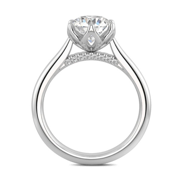 Coral 7 5 Side White Gold Diamond Protea Basket 6 Prong Accented Bridge Solitaire Ring