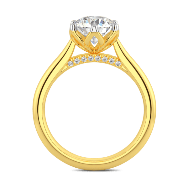 Coral 7 5 Side Yellow Gold Diamond Protea Basket 6 Prong Accented Bridge Solitaire Ring