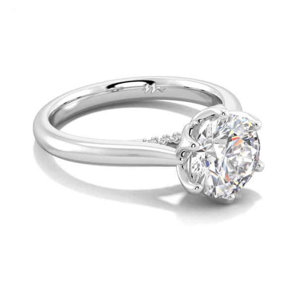Coral 8 0 Angled White Gold Moissanite Protea Basket 6 Prong Accented Bridge Solitaire Ring