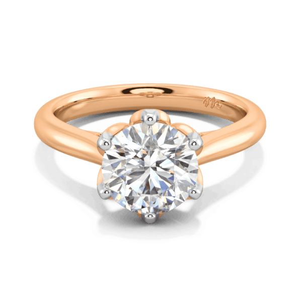 Coral 8 0 Front Rose Gold Moissanite Protea Basket 6 Prong Accented Bridge Solitaire Ring