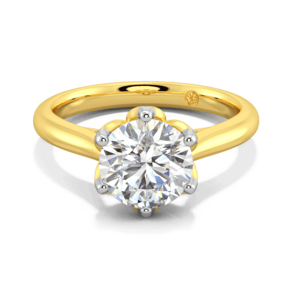 Coral 8 0 Front Yellow Gold Lab Grown Diamond Protea Basket 6 Prong Accented Bridge Solitaire Ring