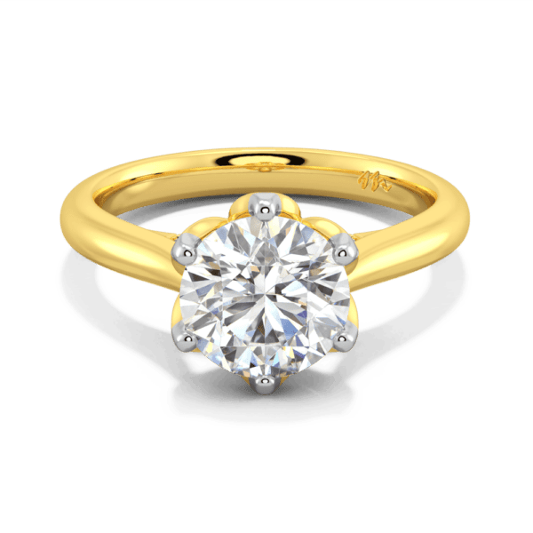 Coral 8 0 Front Yellow Gold Moissanite Protea Basket 6 Prong Accented Bridge Solitaire Ring