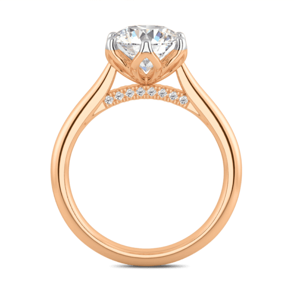 Coral 8 0 Side Rose Gold Diamond Protea Basket 6 Prong Accented Bridge Solitaire Ring