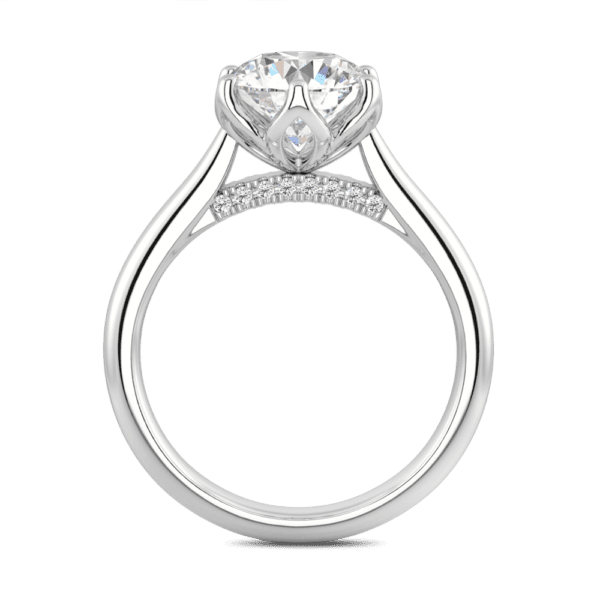 Coral 8 0 Side White Gold Diamond Protea Basket 6 Prong Accented Bridge Solitaire Ring
