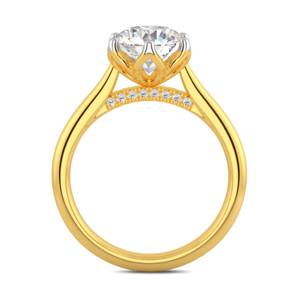 Coral 8 0 Side Yellow Gold Diamond Protea Basket 6 Prong Accented Bridge Solitaire Ring
