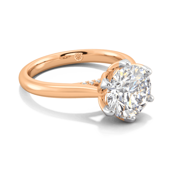 Coral 9 0 Angled Rose Gold Lab Grown Diamond Protea Basket 6 Prong Accented Bridge Solitaire Ring
