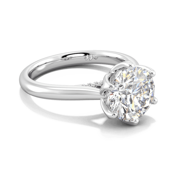 Coral 9 0 Angled White Gold Moissanite Protea Basket 6 Prong Accented Bridge Solitaire Ring