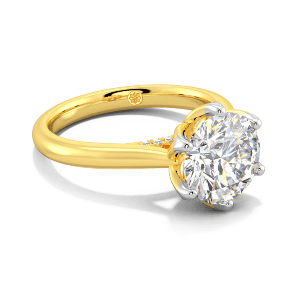 Coral 9 0 Angled Yellow Gold Lab Grown Diamond Protea Basket 6 Prong Accented Bridge Solitaire Ring