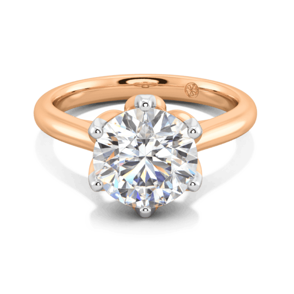 Coral 9 0 Front Rose Gold Lab Grown Diamond Protea Basket 6 Prong Accented Bridge Solitaire Ring