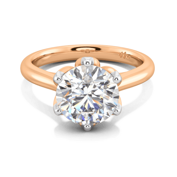 Coral 9 0 Front Rose Gold Moissanite Protea Basket 6 Prong Accented Bridge Solitaire Ring