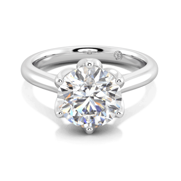 Coral 9 0 Front White Gold Lab Grown Diamond Protea Basket 6 Prong Accented Bridge Solitaire Ring