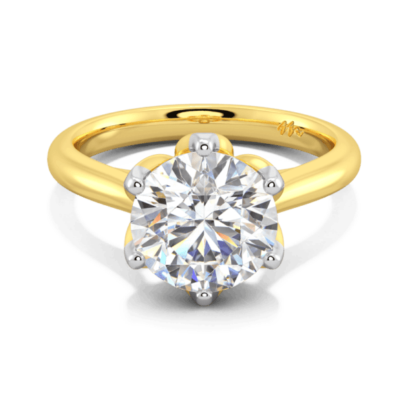 Coral 9 0 Front Yellow Gold Moissanite Protea Basket 6 Prong Accented Bridge Solitaire Ring