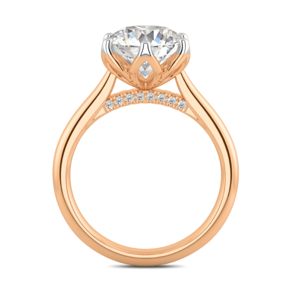 Coral 9 0 Side Rose Gold Diamond Protea Basket 6 Prong Accented Bridge Solitaire Ring