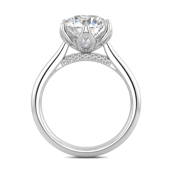 Coral 9 0 Side White Gold Diamond Protea Basket 6 Prong Accented Bridge Solitaire Ring