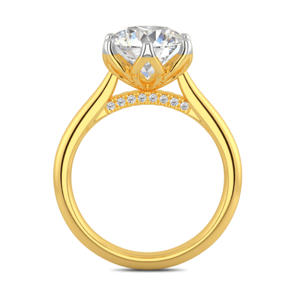 Coral 9 0 Side Yellow Gold Diamond Protea Basket 6 Prong Accented Bridge Solitaire Ring