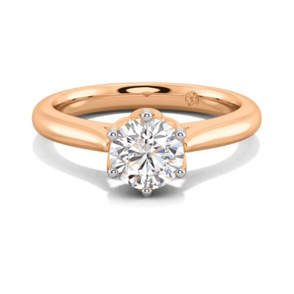 Correa 6 5 Front Rose Gold Lab Grown Diamond Protea Basket Rounded Tapered Solitaire Ring